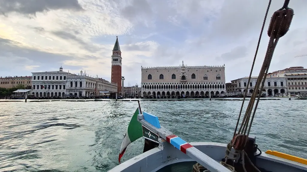 View of St Mark's Square from Stella, a classic 1965 Bragozzo